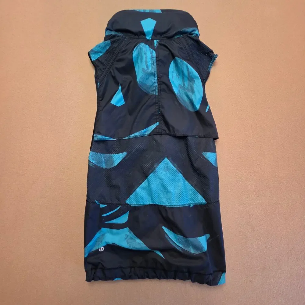 Lululemon Pack-It Sleeveless Running Vest Peacock Blue Teal Sz 6 Stowable Hood